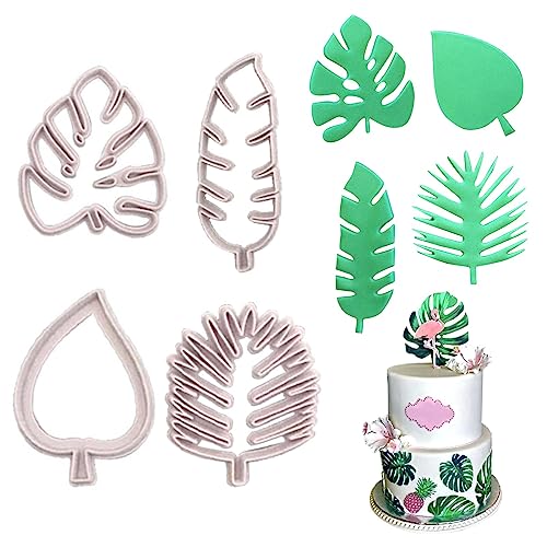 MUNSKT 4 Cortador de Galletas de Hojas Tropicales, Molde para Galletas en Forma ​de Hoja, Plástico Moldes para Galletas Hojas Tropicales, Corte en Forma de Hoja Decorativa de Pastel