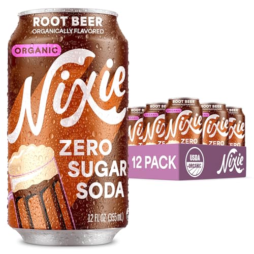 Image of Nixie Organic Zero Sugar Soda, Root Beer, Healthy Soda Pop, Non-GMO, 0 Sugar, 0 Calories, Caffeine Free, 12oz Cans (12 Pack)