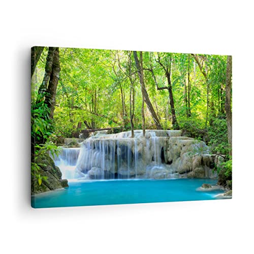 Lienzos decorativos Cascada bosque medio ambiente Cuadro Sobre Lienzo Moderno 70x50cm Cuadros Decoracion Salon Dormitorio Cocina Cuadros Pared Imágenes Wall Art Prints Decor Canvas AA70x50 2664