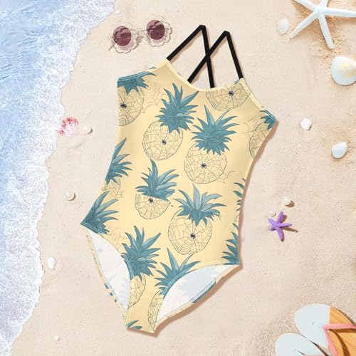 Pineapple Spider Web Girls One Piece Swimsuits Quick Dry Beach Swimwear Bathing Suit3