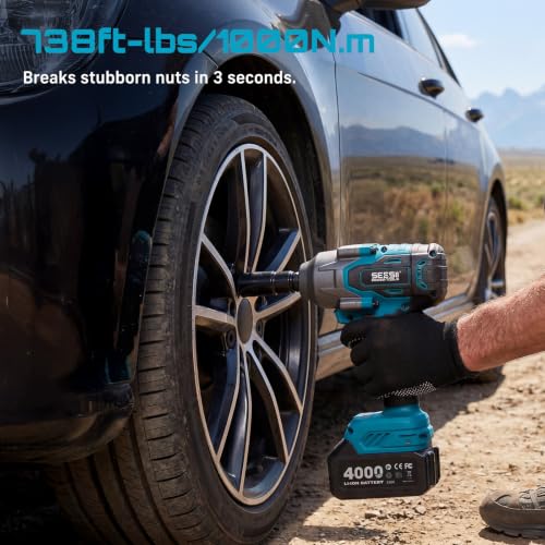 Image of Seesii Impact Wrench Drill Driver,Power Tool Combo Kit For Car Home DIY | 1000N.m Impact Gun,1 /4 inch 180N.m Impact Driver and 3 /8 inch 50N.m Cordless Drill,2 * 4.0Ah Bartteris,Brushless,Fast Charger