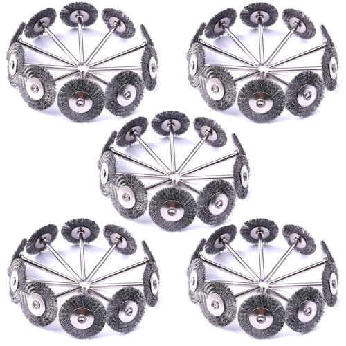 ATOPLEE Drahtbürsten-Set, 50 Stück 1 Zoll/25mm Mini-Drahtbürste mit 3mm Rundschaft, Legierungsstahl-Drahtbürste für Bohreraufsatz (50)