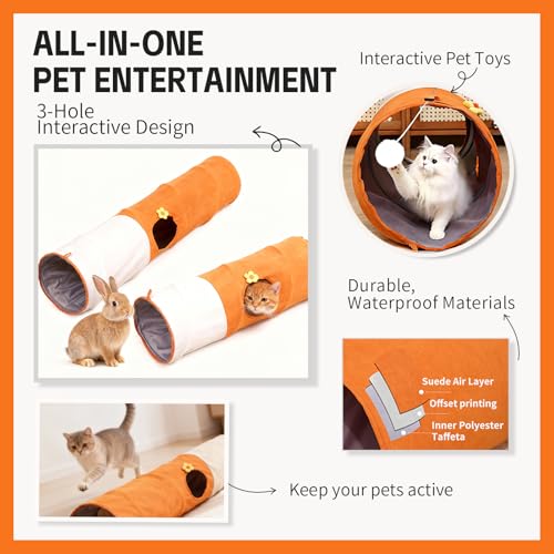 Image of Large Cat Tunnels for Indoor Cats,Durable & Collapsible Play Tubes and Tunnels with Crinkle Sound & Balls for Adult Cats & Kittens (Orange)