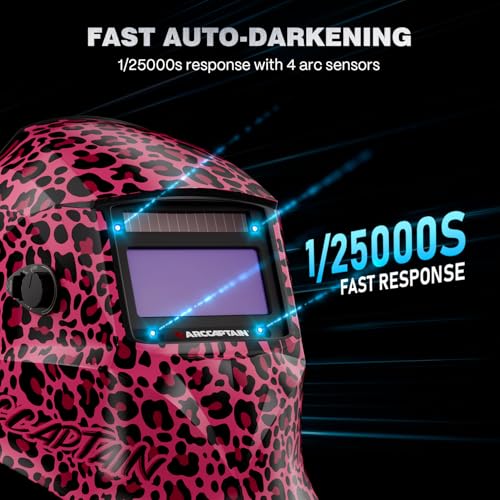 Image of ARCCAPTAIN Welding Helmet Auto Darkening, 1 /1 /1 /1 True Color Welding Hood, 4 Arc Sensor 1 /25000s Response Time Solar Powered Weld Hood Helmet, Leopard