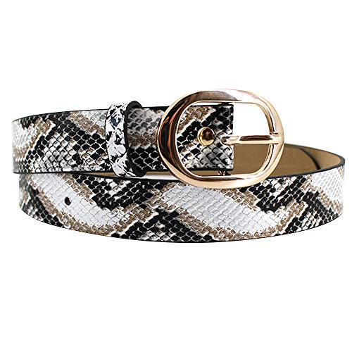 EDITHA Women's Snakeskin Grain Waistband PU Leather Waist Belt for Jeans/Dress White
