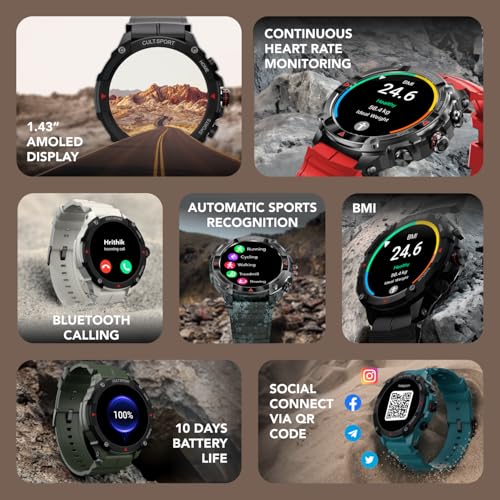 Image of CULTSPORT Cult Ranger Xr 1.43 inch AMOLED Outdoor Rugged Smartwatch For Men,850 Nits,Always On Display,Bluetooth Calling, 420Mah Battery,Sports Recognition, Health Tracking, Round Digital Watch,Camo Green