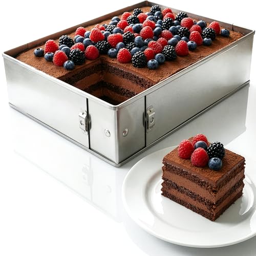 Menz Backrahmen rechteckig verstellbar – 8 cm hohe Edelstahl Backform rechteckig für die Zubereitung von Schichttorten, hitzebeständig und spülmaschinenfest