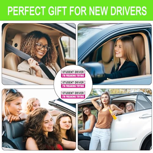 Image of 3 Pack Student Driver Magnet for Car, Magnetic Student Driver Sign for Vehicle, Reflective Warning Bumper Sticker Magnet Sign for New Driver, 10 inch x 4 inch (PINK)