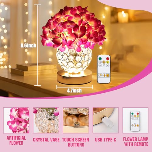 Image of Artificial Hydrangea Flower Lamp with Remote Control, Hydrangea Flower 3 Color Dimmable Night Light Gifts for Women Mom Wife Friend Birthday Christmas, Bedroom Coffee Shop Store Living Room Decor