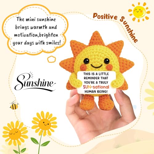 Mini Positive Crochet Sunshine Flower Inspirational Encouragement Gifts | Christmas Cheer Up Crochet Fall Gift for Women Friend Coworker Motivational Gifts Stress Relief Birthday Self Care Gift - image 2