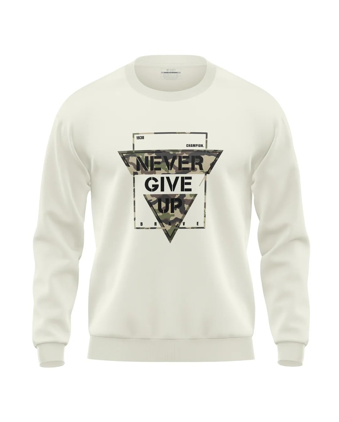 warriorworld Men's Pure Cotton Sweatshirt | Triangle Never Give Up Print | Crewneck Pullover | Winter Wear-picture-12