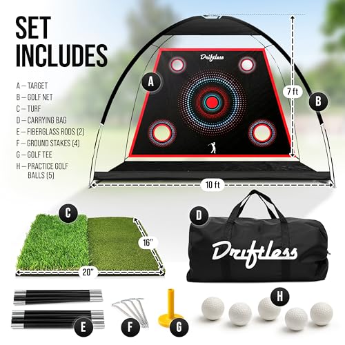 Golf Net &ndash; 10x7 ft Practice Net for Backyard Driving, Indoor Hitting Net with Mat, A Great Gift for Golfers or Dad &ndash; Golf Training Aid