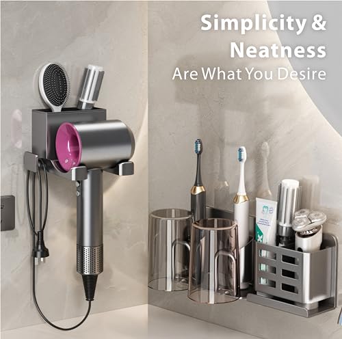 Charming Life Suporte de parede para secador de cabelo, organizador de secador de cabelo que economi