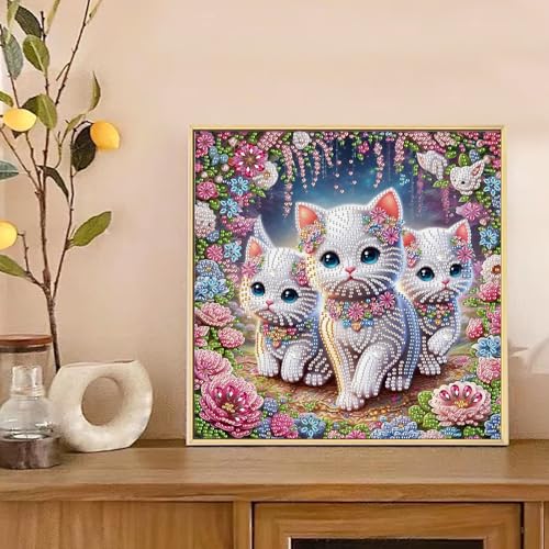 Image of AiYuanzsh DIY Diamond Art Painting Kits for Adults, 5D Special Shape Crystal Rhinestone Diamond Art Kits for Beginners, for Home Wall Decoration Gift 12x12 inch, Cute Cats