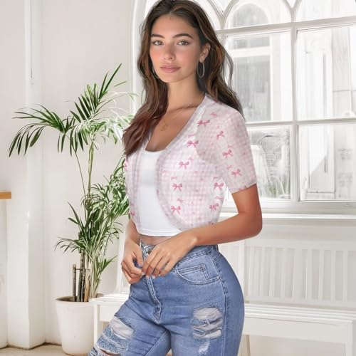 Image of Womens Short Sleeve Bolero Shrug Open Front Knit Cropped Cardigan Shoulder Cover for Dress Cute Casual Knit Cover Up