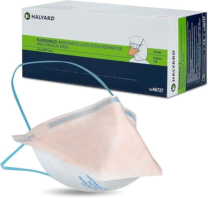 keebomed Fluidshield Respirators, Face Mask, Regular Size, Orange, 746727 (Box of 35)