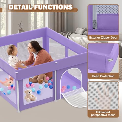 Image of Foldable Playpen 50x50, Foldable Ultra-Portable Baby Playpen, Instantly Deployed in Three Seconds, Safe Baby Playard with Soft Breathable Mesh, Perfect Activity Center for Baby's Play, Lavender