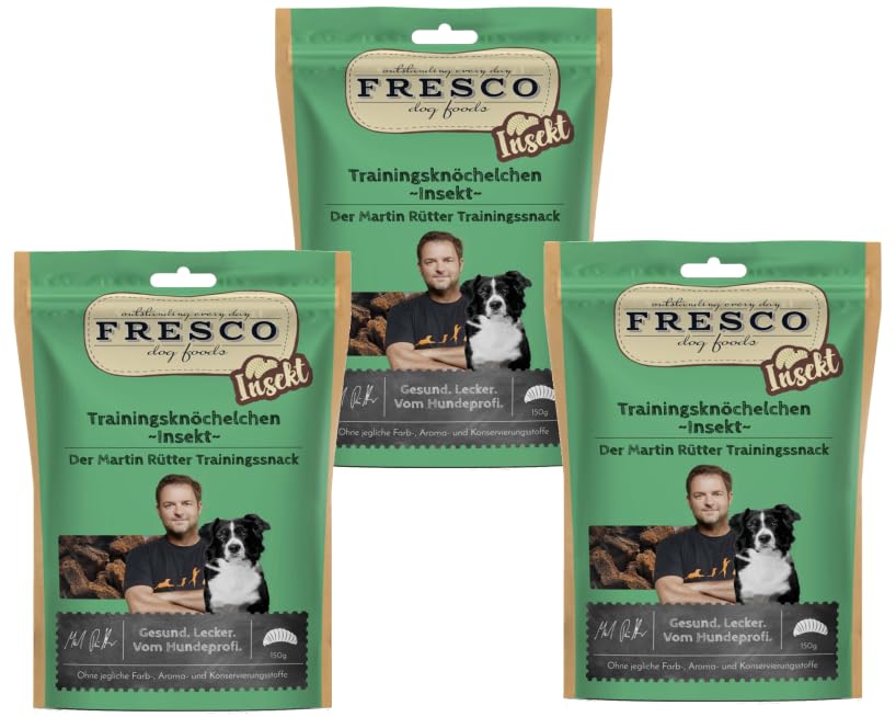 Fresco Martin Rütter Trainingsknöchelchen Insekt | 3er Pack | 3 x 150 g | Natürlicher Monoproteinsnack aus der Larve von Hermetia | Leckerer Snack für Hunde…