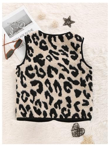 MakeMeChic Women's Leopard Print Fleece Sweater Vest Button Down Vests Sleeveless Warm Sherpa Jacket2