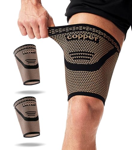 Image of 1 Pair Thigh Compression Sleeve, Hamstring Compression Sleeve for Men and Women, Anti-Slip Upper Leg Sleeves for Recovery, Running, Sports and Workout