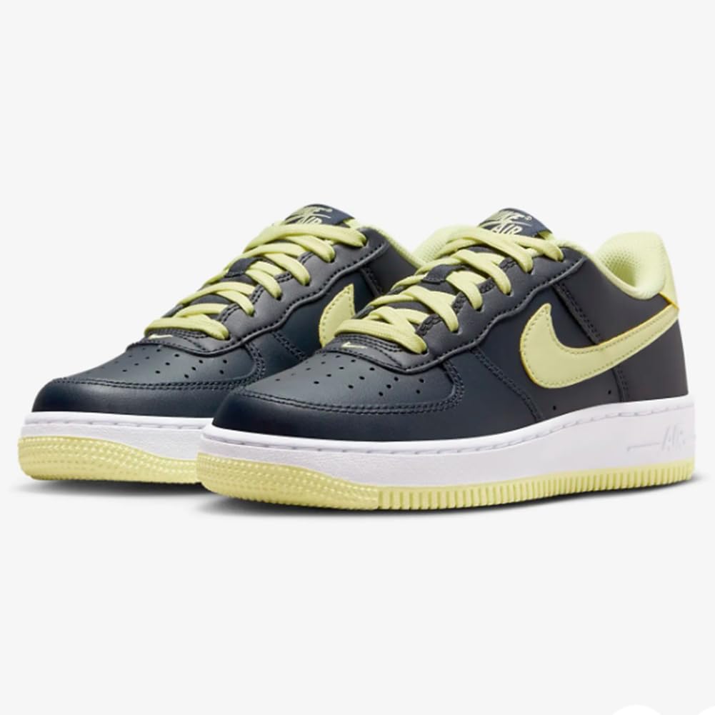 Nike Air Force 1 Big Kids' Shoes (CT3839-400, Dark Obsidian/White/Luminous Green) Size 4.5