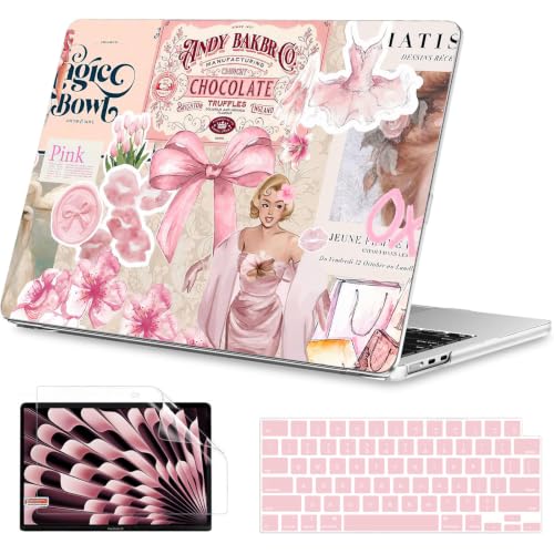 Image of B BELK for MacBook Air 15 inch Case 2026-2023 M5 M4 M3 M2, Pink Collage | Retro Pattern Plastic Laptop Hard Shell Case with Keyboard Cover & Screen Protector, Model A3448 A3241 A3114 A2941