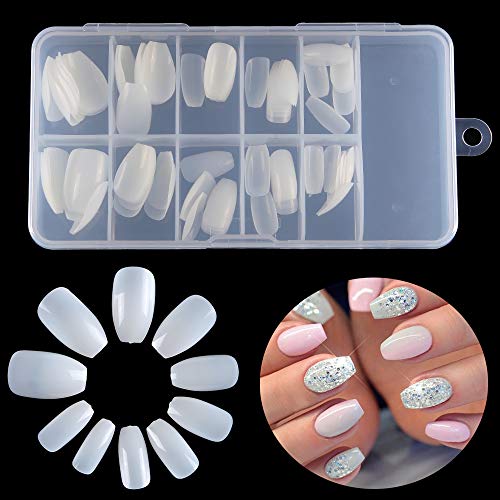 Coffin Nails 100Pcs Short Fake Nails Acrylic False Nail Tips Full Cover Artificial Ballerina Nail With Box(Coffin-Natural)