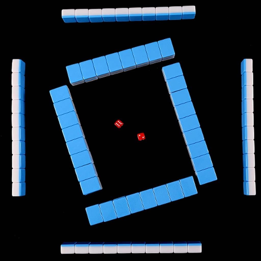 Zestaw płytek MahJongg Zestaw chińskiego mahjonga 144 płytek z torbą podróżną Zestaw do gry w chińskiego mahjonga(Blu,40#)