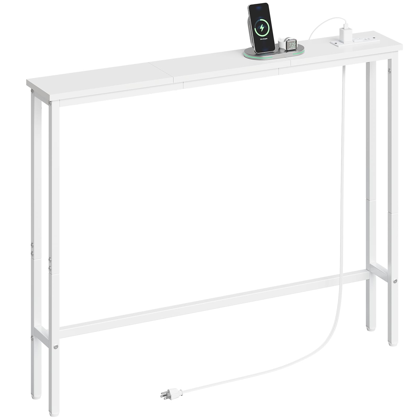 ELYKEN 5.9" Narrow Console Sofa Table with Power Outlets, Total 39.4” Long Behind Couch Table with Charge Station and 5.9’ Extension Cord for Living