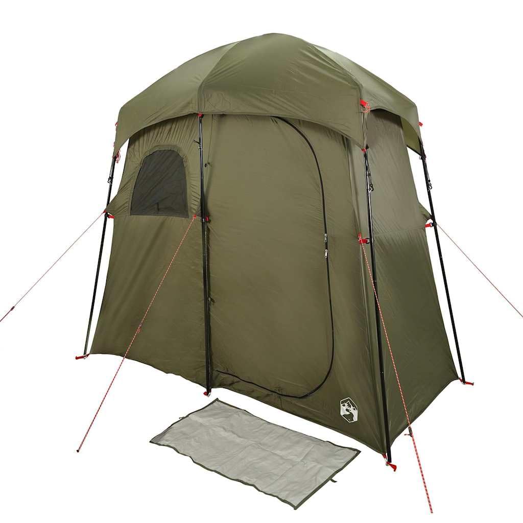 Tenda da Doccia Campeggio 2 Persone Spogliatoio 2 Cabine in Poliestere 185T con Rivestimento in PU 256x136x225cm Verde Include Borsa per Attività Outdoor