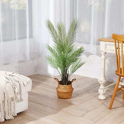 Kazeila Artificial Palm Tree, 47'' Fake Potted Paradise Palm Plant With Handmade Seagrass Basket, Plastic Greenery Faux Tree Home Décor For Indoor Porch Balcony Bedroom Bathroom, Coffee #TOP1