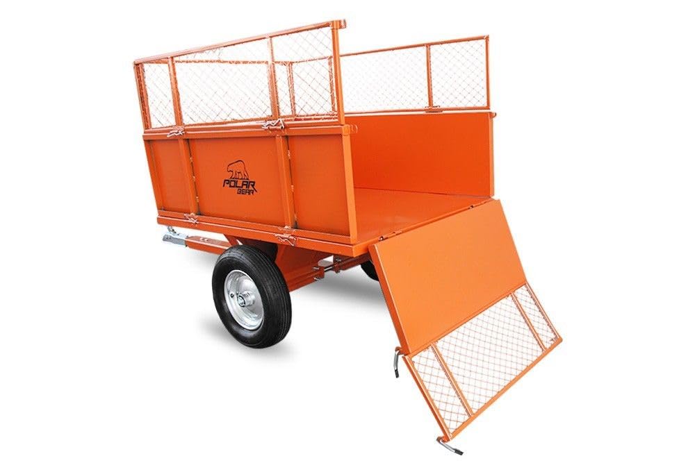 Polar Bär ATV Trailer Medium Kippanhänger mit abklappbaren Seitenwänden 340 kg Kapazität Metallwanne abnehmbare Gitteraufsätze Luftreifen Zugkugelkupplung