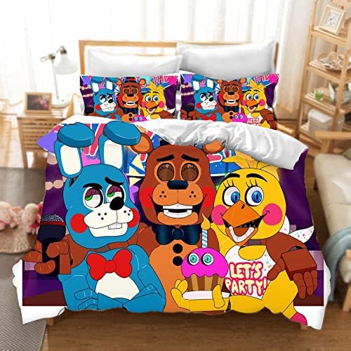 DDONVG Five Nights at Freddy's Bed Linen 135 x 200 3D Anime Children's Duvet Cover Set Microfibre with Zip Pillowcases for Boys Girls (11.135 x 200 cm, 50 x 75 x 1)