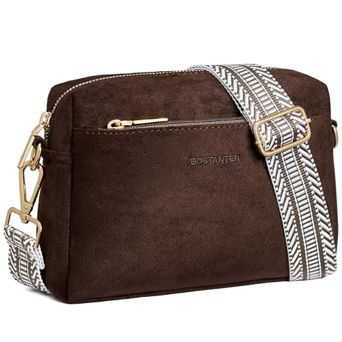 Image of BOSTANTEN Small Crossbody Purse for Women Triple Zip Cell Phone Leather Handbag with Colored Shoulder Strap