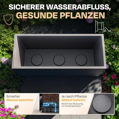 Ondis24 Vulkan Pflanzkübel groß außen Kunststoff 100cm Schiefer Optik Blumentopf mit Wasserspeicher Winterfest anthrazit