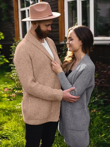Image of Runcati Mens Shawl Collar Long Cardigan Casual Knit Open Front Sweater Fall Winter Thermal Cardigan Sweater