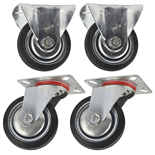 3 (75mm) Rubber Fixed and Swivel Castor Wheels Trolley Caster (4 Pack) CST01_02