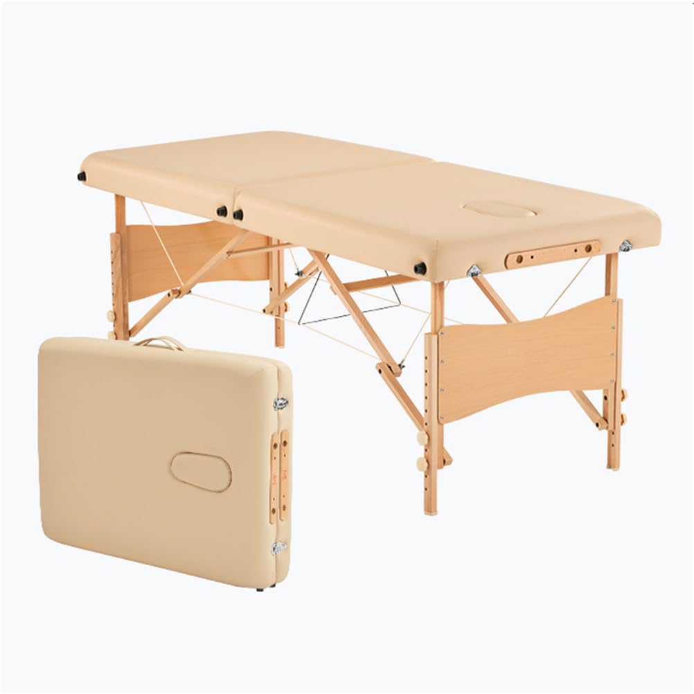 Lettino da Massaggio Pieghevole, Lettino da Bellezza Portatile Pieghevole, tavoli da Spa Regolabili in Altezza, Lettino da Salone di Bellezza con Struttura in Legno,Beige,184x71cm