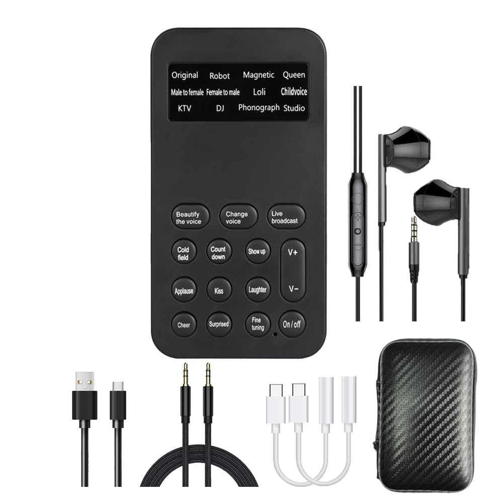 Voice Changer, Portable Sound Card Set, Equipped with a Converter and Headphones, can be Used to Change Voices and Sing, Suitable for Mobile Phones,