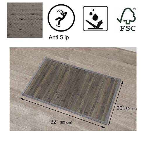 Evideco Grey Bathroom Rug Bamboo Floor Mat 32" L X 20" W #TOP2