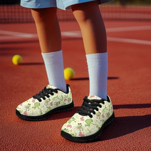 Stylish Breathable Tennis Sneakers Indoor Anti-Skid Shoes for Boys Girls Lightweight Cozy Rubber Sole Anti-Skid Shoes for Travel US Little Kid 11-13 Big Kid 1-5 Black Sole3