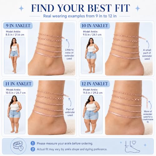 Image of AOZEL Gold /Silver Plated Anklet Bracelets for Women Waterproof Plus Size Cuban Link Chain Ankle Bracelet for Large Ankle 9-12inch