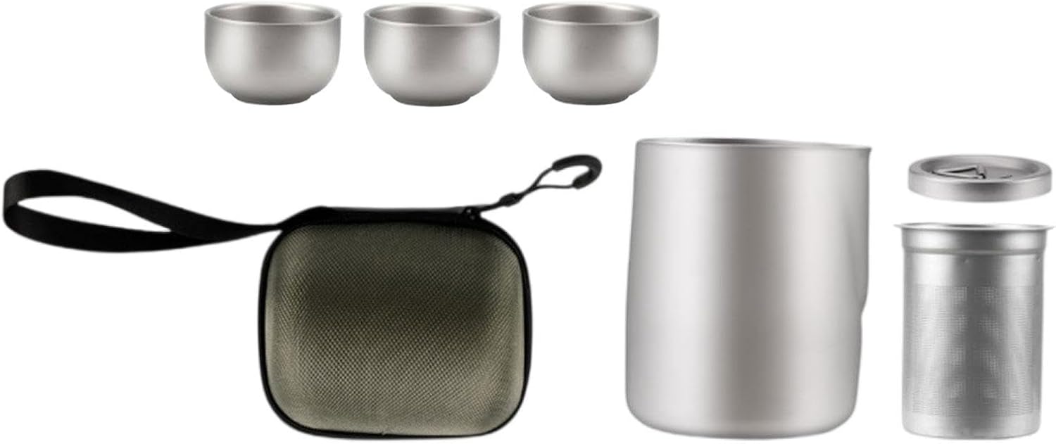Titanium Tea Set with Cups Portable Gift with Carry Bag Travel Teapot Kung Fu Tea Pot for Office Travel Picnic Backpacking