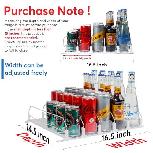 Dwella Drink Organizer for Fridge with Pusher Glide, 5 Rows Spring Loaded Fridge Drink Dispenser, Self Pushing Soda Can  - Additional View