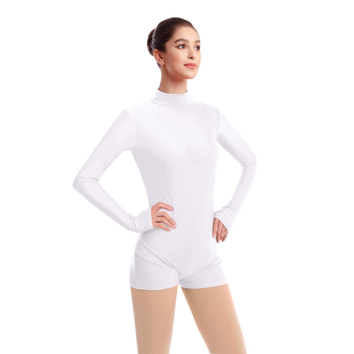 Women's Mock Neck Long Sleeve Dance Gymnastics Leotards for Ballet Team Train Top Bodycon Rompers Bodysuit Dancewear
