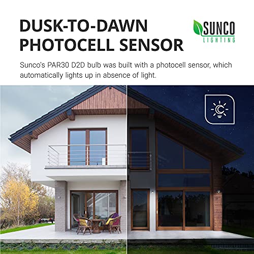 Sunco Dusk To Dawn Light Bulbs Flood Light Outdoor Par30 Led, Photocell Sensor, 11W=90W, 4000K Cool White, 850 Lm, Ip65 Waterproof, Light Sensing Auto On/Off Security Porch Light, Ul #TOP1