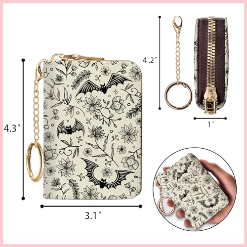 Goth Bat Credit Card Holder for Women, Gothic Floral Small RFID Wallet with Zipper, Card Keychain Wallet, Leather Wallet Card Case, Business Accordion Wallet Gift4