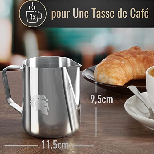 Barista Legends® Melkkannetje in roestvrij staal 350 ml, met speciale latte art schenktuit, melkschuimkannetje hoogglans gepolijst, Barista melkkan in roestvrij staal, Barista accessoires - Image 3
