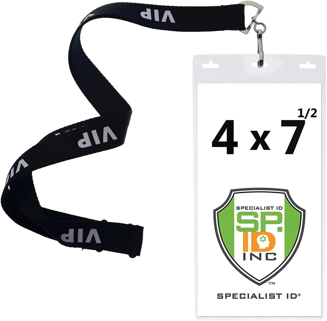 10 Pack - Special Event 4X7 Extra Large Ticket Holders with Lanyards for Pit Passes and Playoff Games (Black VIP)