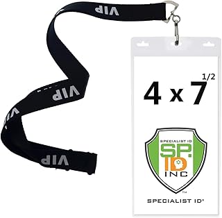 10 Pack - Special Event 4X7 Extra Large Ticket Holders with Lanyards for Pit Passes and Playoff Games (Black VIP)